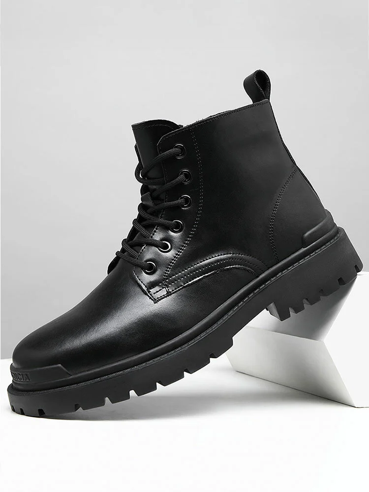 Men Stylish Black Lace Up Non Slip Casual Tooling Martin Boots