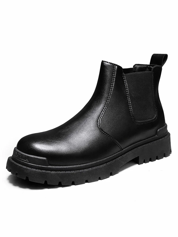 Men PU Non Slip Elastic Panel Casual Chelsea Boots