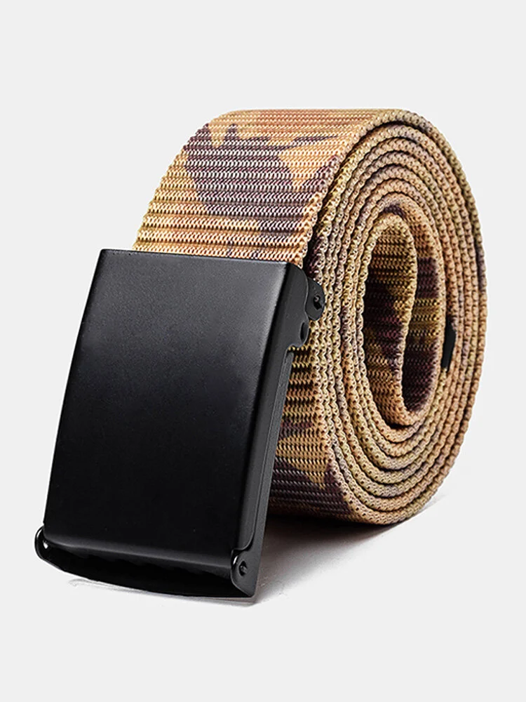 160CM Men’s Nylon Military Tactical Waist Belt Sport Pants Buckle Alloy Belt-Yellow Stripe