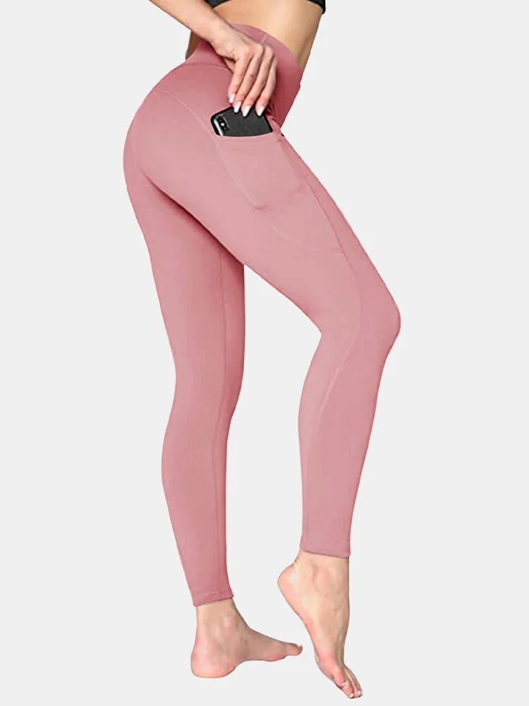 Famous Tiktok Pocket Plain Sport Yoga Hip Lift Leggings For Women