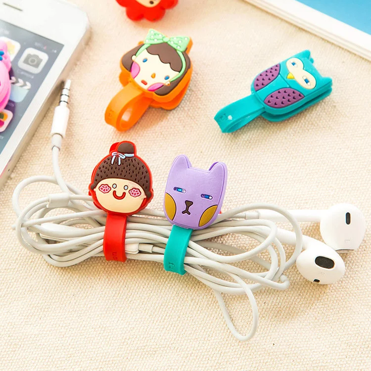 2Pcs Cable Earphone Cord Wrap Cartoon Organizer Holder Silicone Rubber USB Tidy Storage Fastener