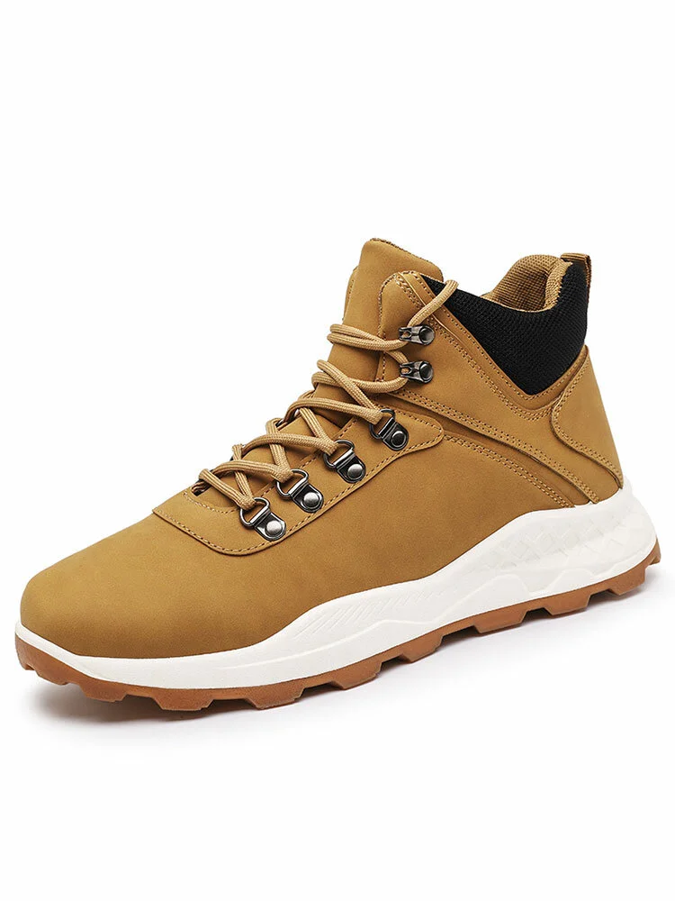 Men PU Lace Up Non Slip Pure Color Casual Ankle Boots