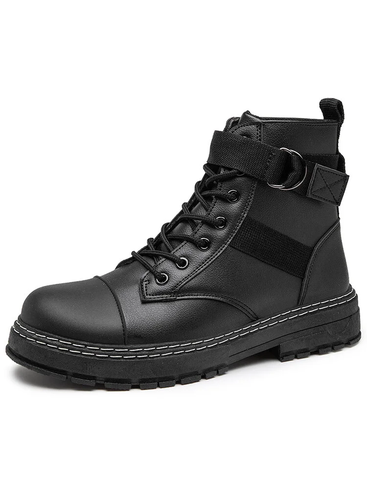 Men PU Lace-up Ribbon Round Toe Casual Short Boots