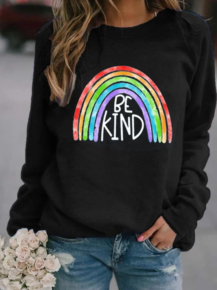 Rainbow Print O-neck Long Sleeve Casual Sweatshirt for Women