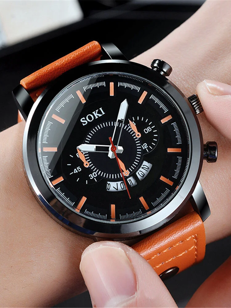 Alloy Sports Waterproof Black Case Big Dial Calendar Mens Quartz Watch