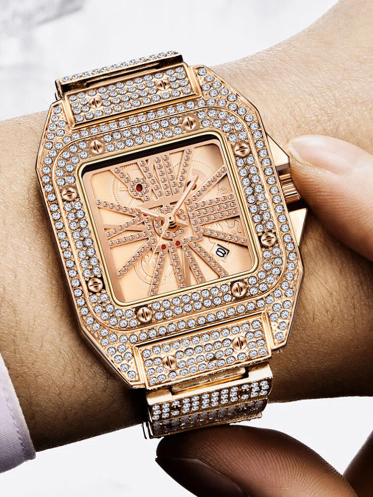 Alloy Hip Hop Quartz Watch Diamond Cool Men Watch Square Dial Shape