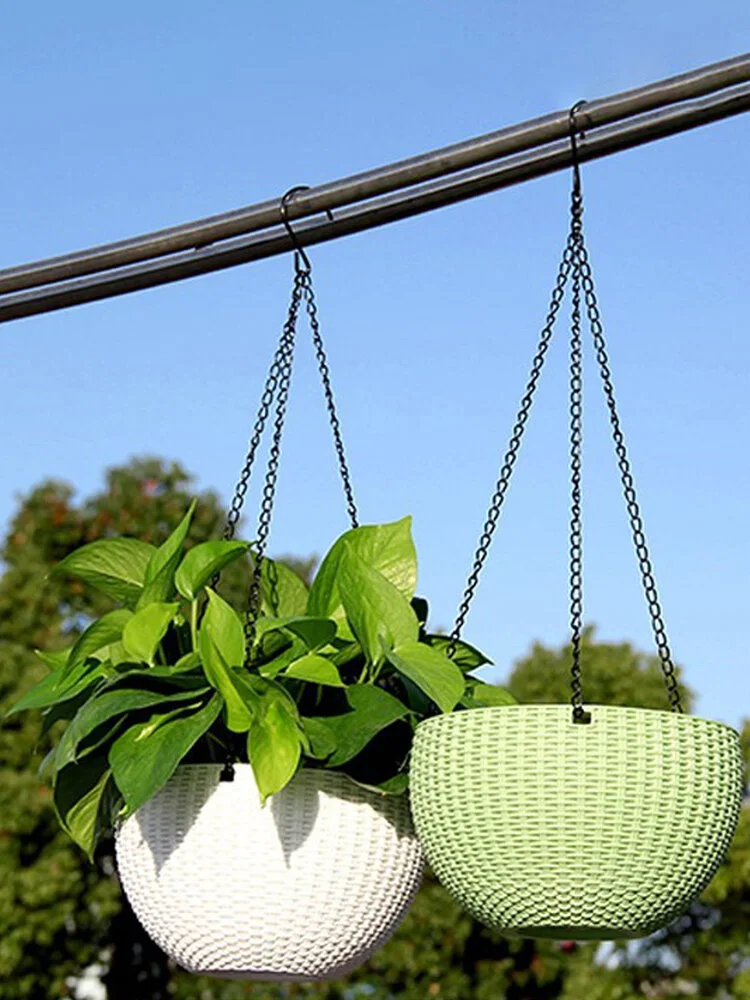 Resin Hanging Flower Pot Gardening Plant Pot With Hook Garden Planter Basket Balcony Decor