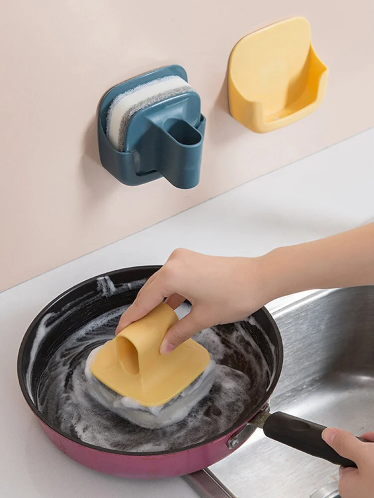 Kitchen Wall Mounted Pot Brush With Handle Sponge Dishwashing Brush Scrubbing Brush To Clean Brush