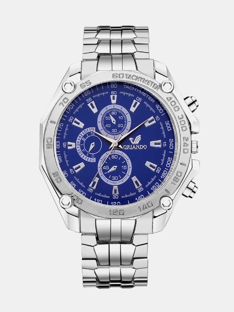 Alloy Business Causal Stainless Steel Quartz Three-eye Watch