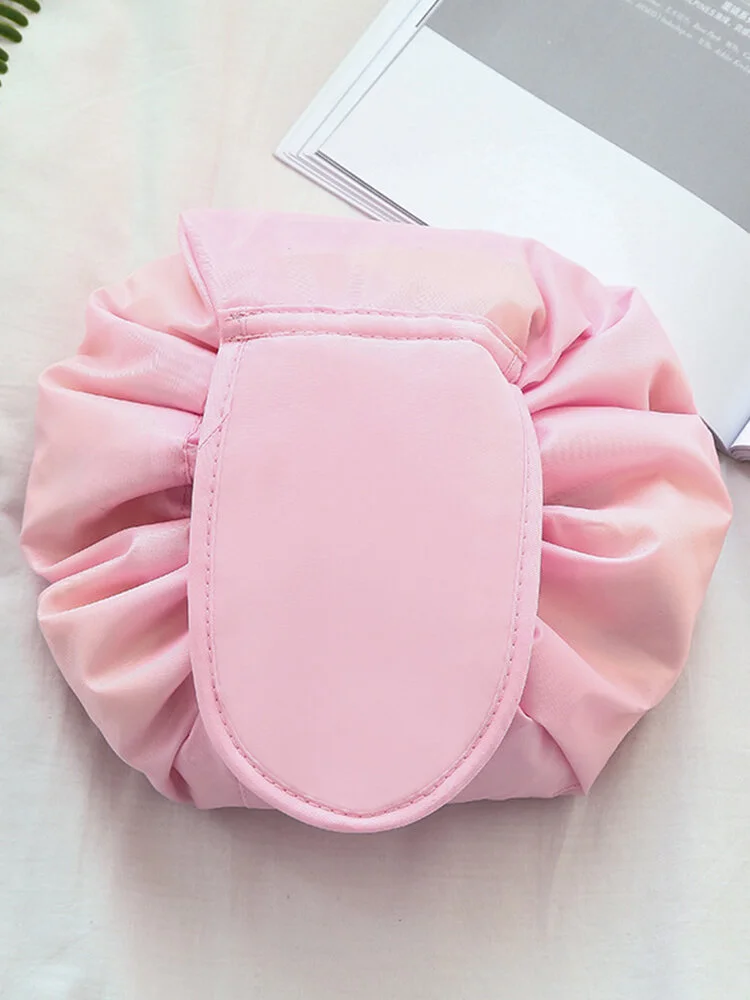 Polyester Solid Color Drawstring Cosmetic Bag Travel Portable Lazy Storage Bag