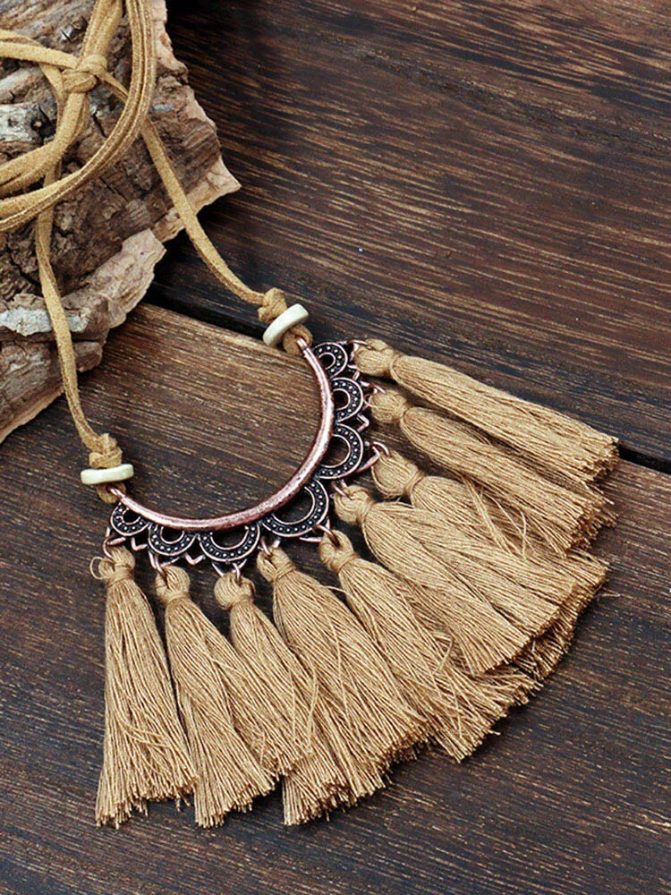 Bohemian Cotton Thread Tassel Long Necklace