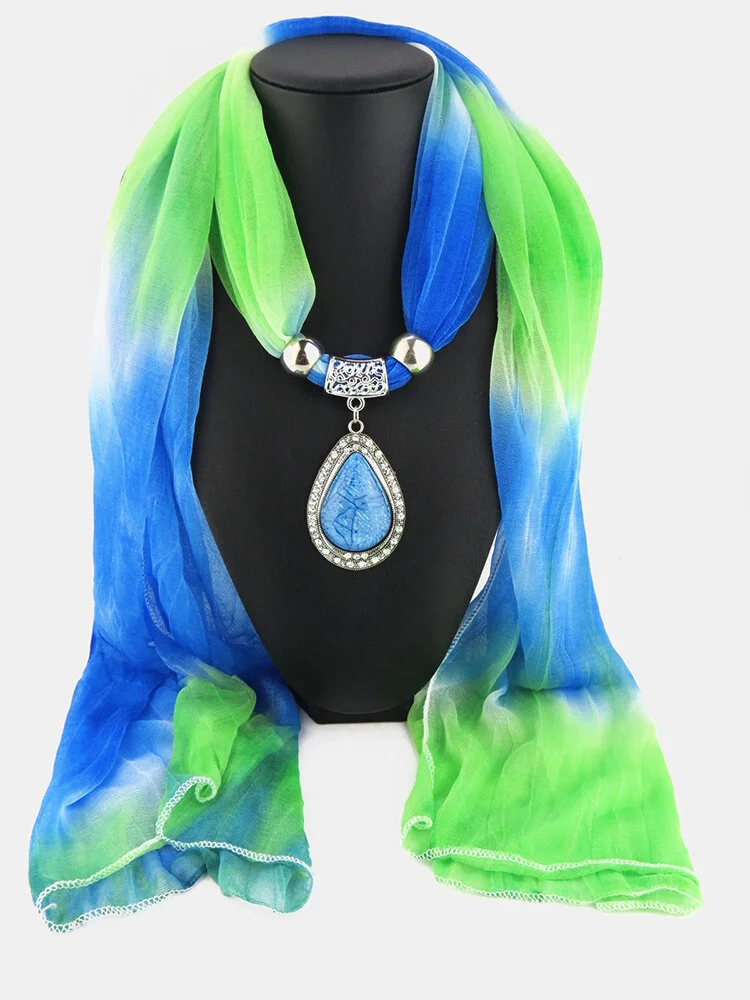 Bohemian Chiffon Gradient Scarf Necklace Drop-Shape Pendant Women Necklace