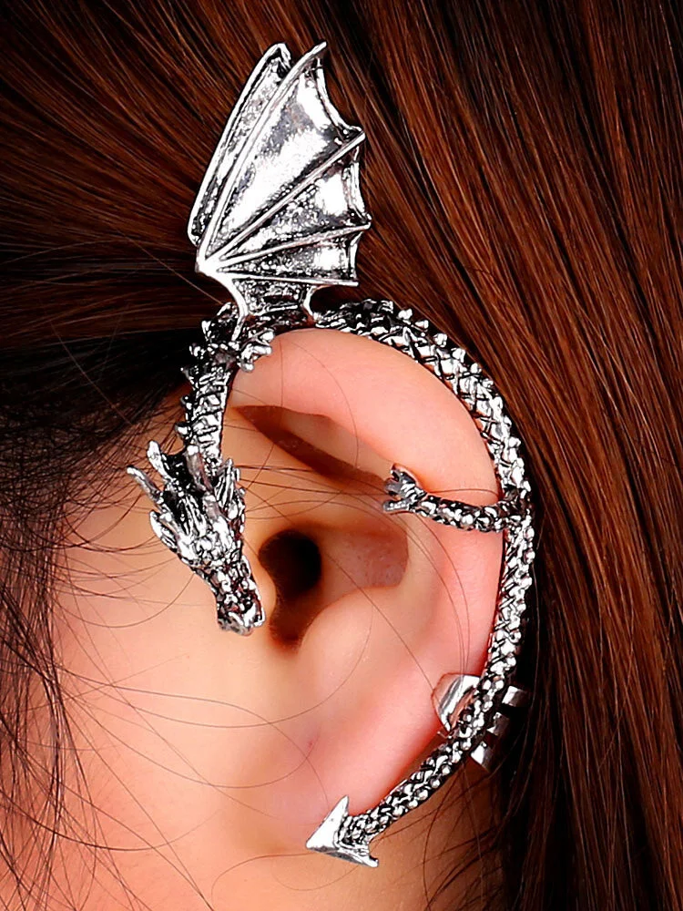 Three-dimensional Metal Dragon-Shaped Without Pierced Ear Hook Vintage Animal-Shape Earrings