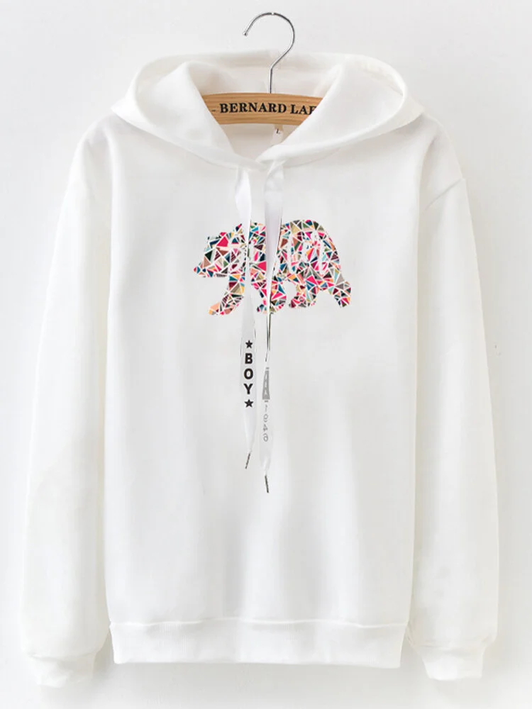 Cartoon Print Long Sleeve Drawstring Casual Hoodie