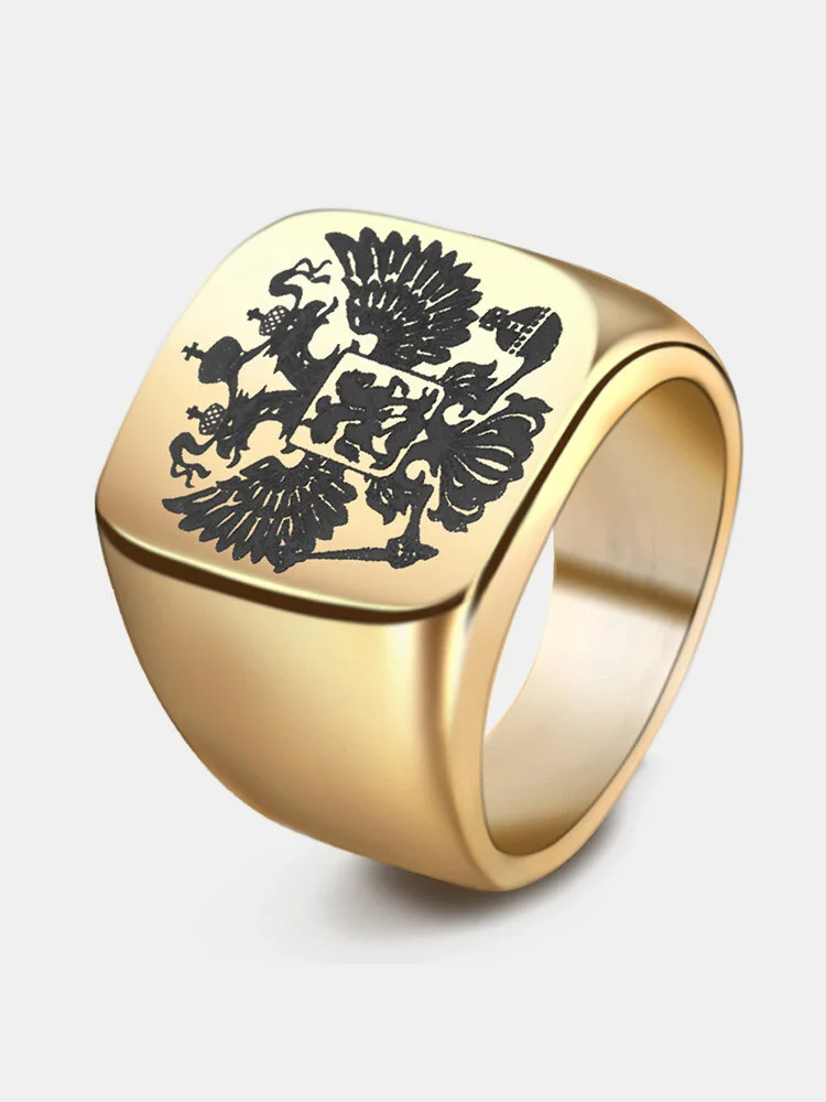 Fashion Russian Double Eagle Stainless Steel Ring wih A Coat of Arms Big Rings for Men