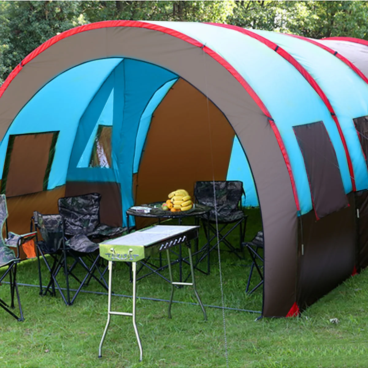 XD-ET4 8-10 People Camping Tent Waterproof Tunnel Double Layer Large Family Canopy Sunshade