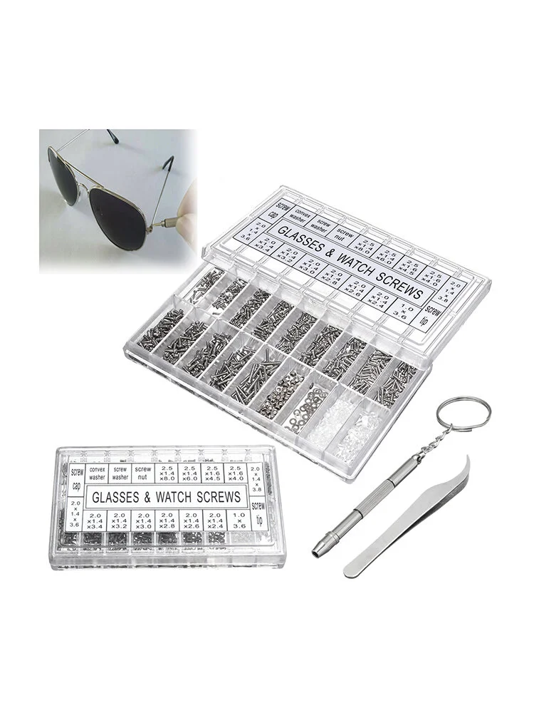 1000Pcs Micro Eyeglass Sunglass Spectacles Tiny Screw Nut Set Repair Kit Tools