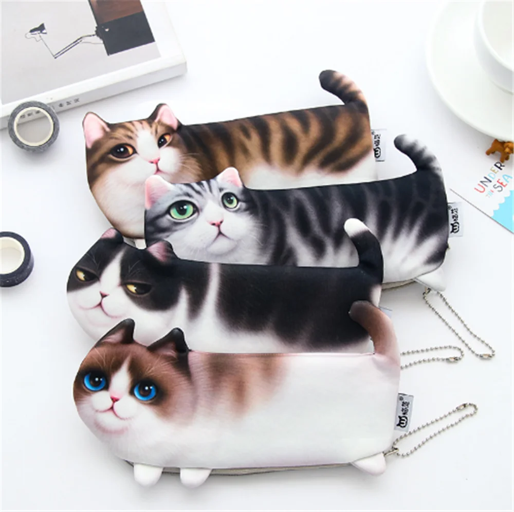 Cartoon Cat Pencil Case Soft cloth School Stationery Pen Bag Gift