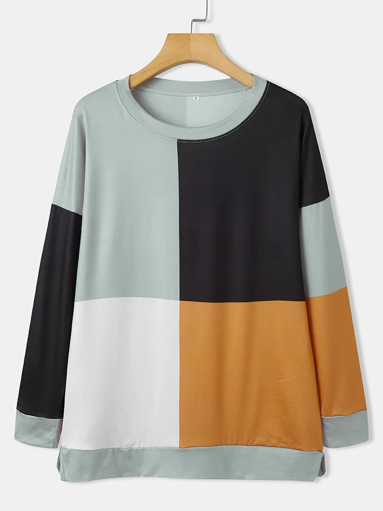 Contrast Color Long Sleeve O-neck Sweatshirt For Women