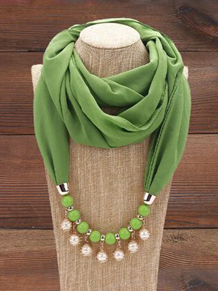 Ethnic Sunscreen Scarf Necklace Pearl Tassel Pendant Chiffon Multi-layer Necklace