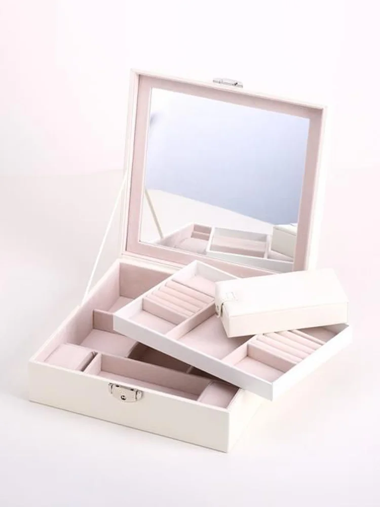 Watch Jewelry Diamond Necklace Box Storage Container Case With Mirror