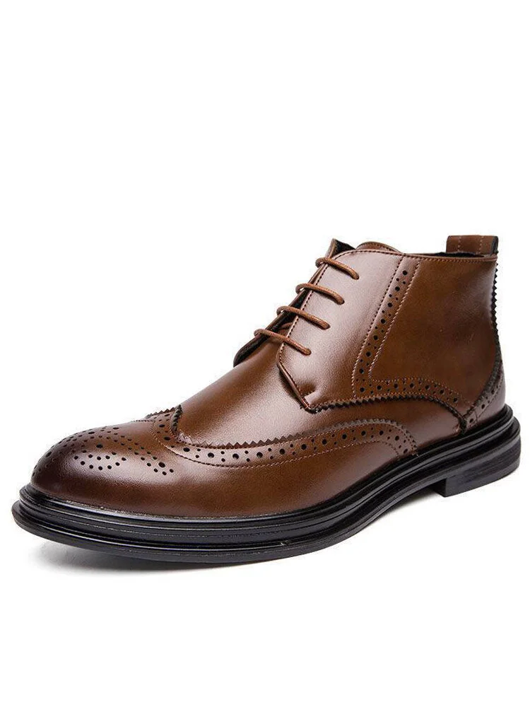 Men Brogue Vintage Pointed-toe Lace Up Ankle Boots