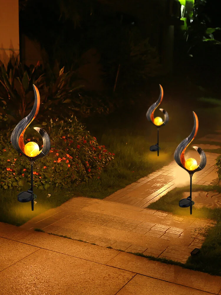 Solar Power Metal LED Ornament Landscape Light Outdoor Flame Effect Lawn Yard Garden