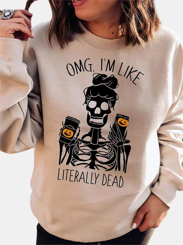 Cartoon Halloween Letter Printed O-neck Long Sleeve Sweatshirt