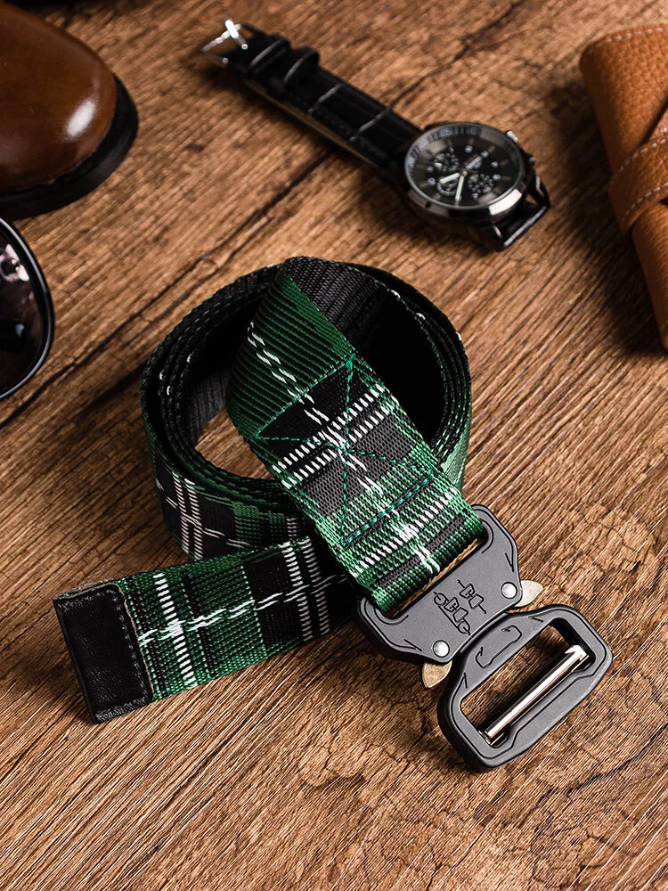 160CM Men’s Plaid Stripe Nylon Military Tactical Waist Belt Sport Pants Buckle With Plate Bucklet