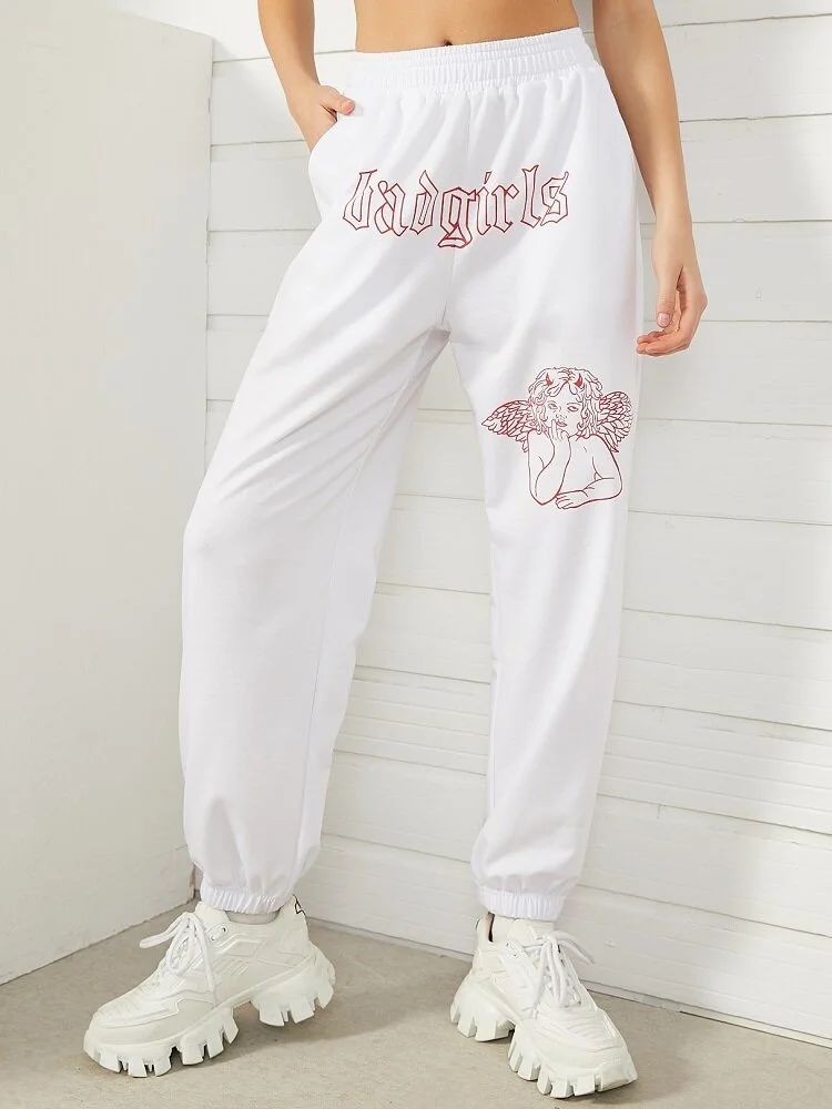 Cartoon Letter Graphic Print Sport Jogger Pants With Pocket