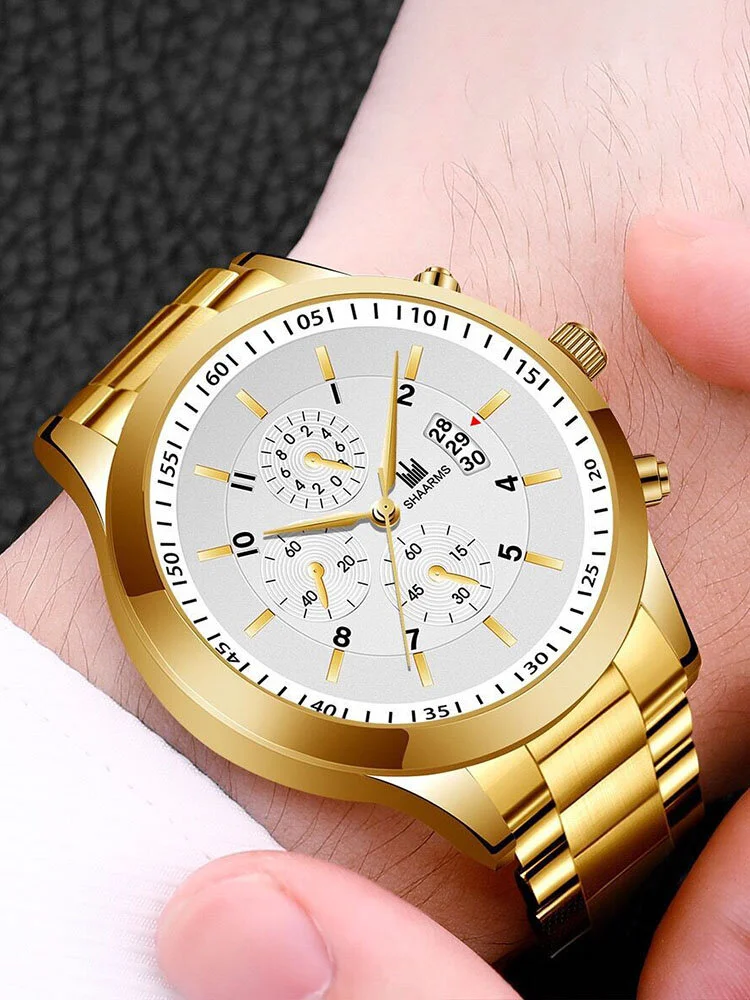 Alloy Steel Band Business Calendar Men Casual Fashion Quartz Watch