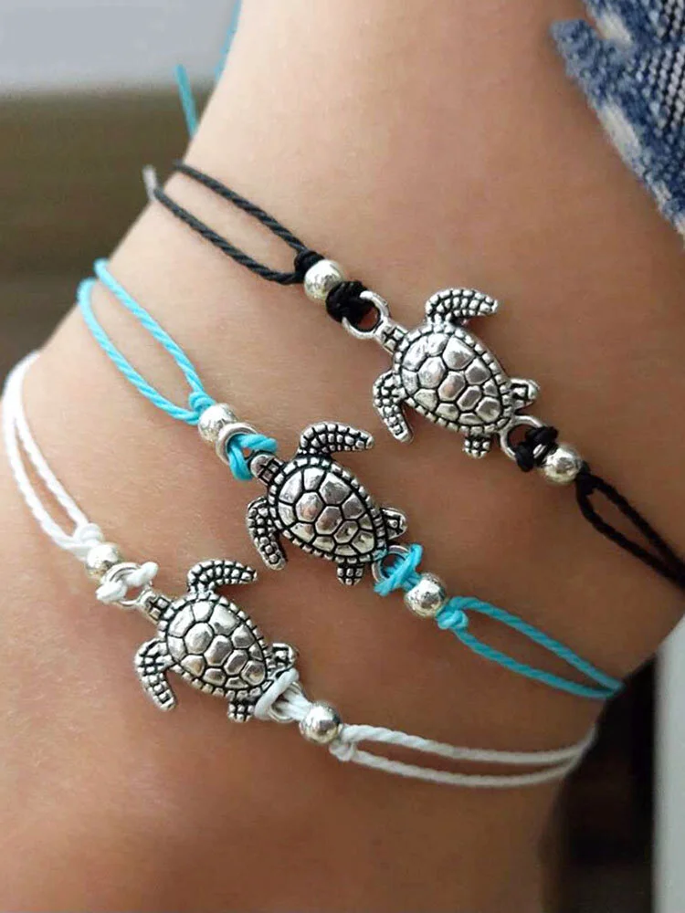 Bohemian Turtle Anklets Adjustable Wax Rope Black Blue White Ankle Bracelet Ankle Ring Foot Jewelry