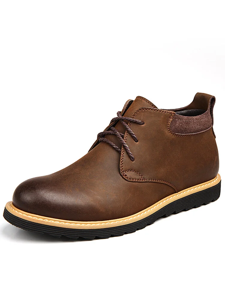 Men Hard Wearing Round Toe Lace-up Casual Ankle Boots