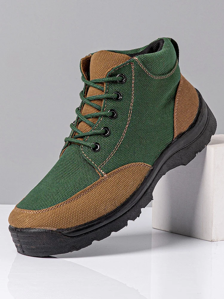 Men Canvas Large Size Non-slip Color Blocking Warm Causal Ankle Boots