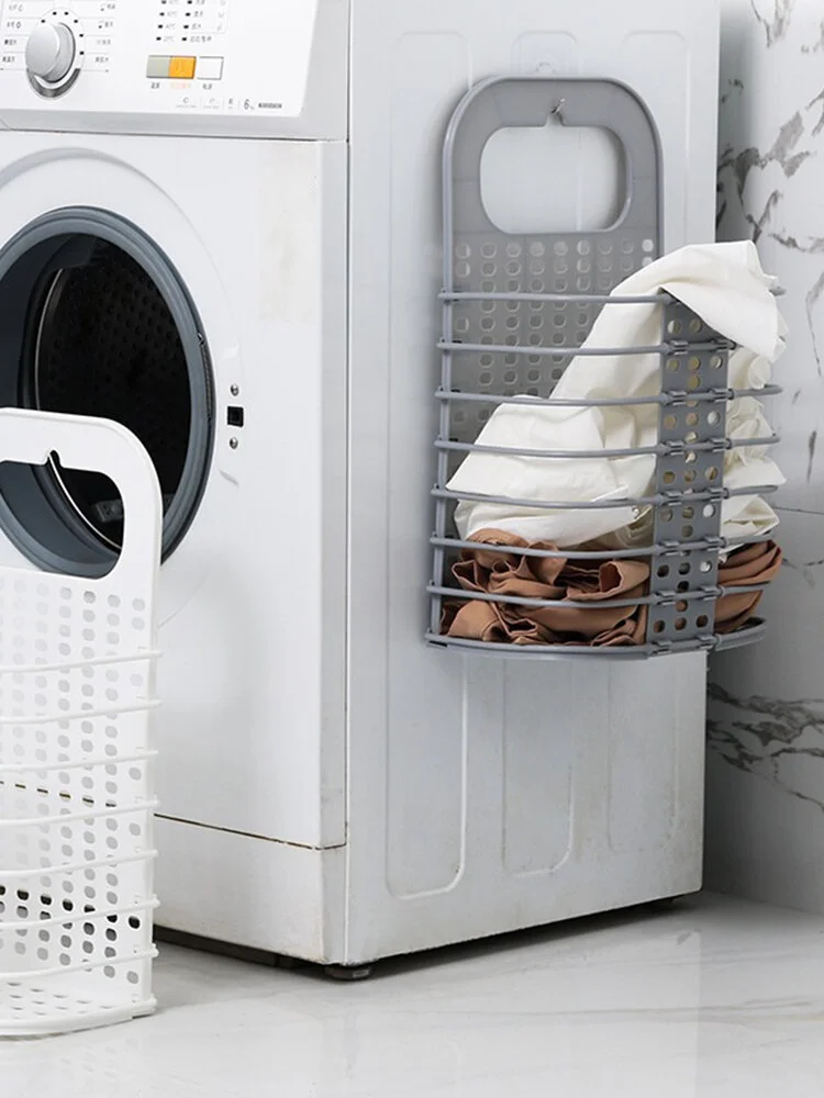 Folding Hamper Bathroom Clothes Plastic Storage Basket Wall Hanging Laundry Basket