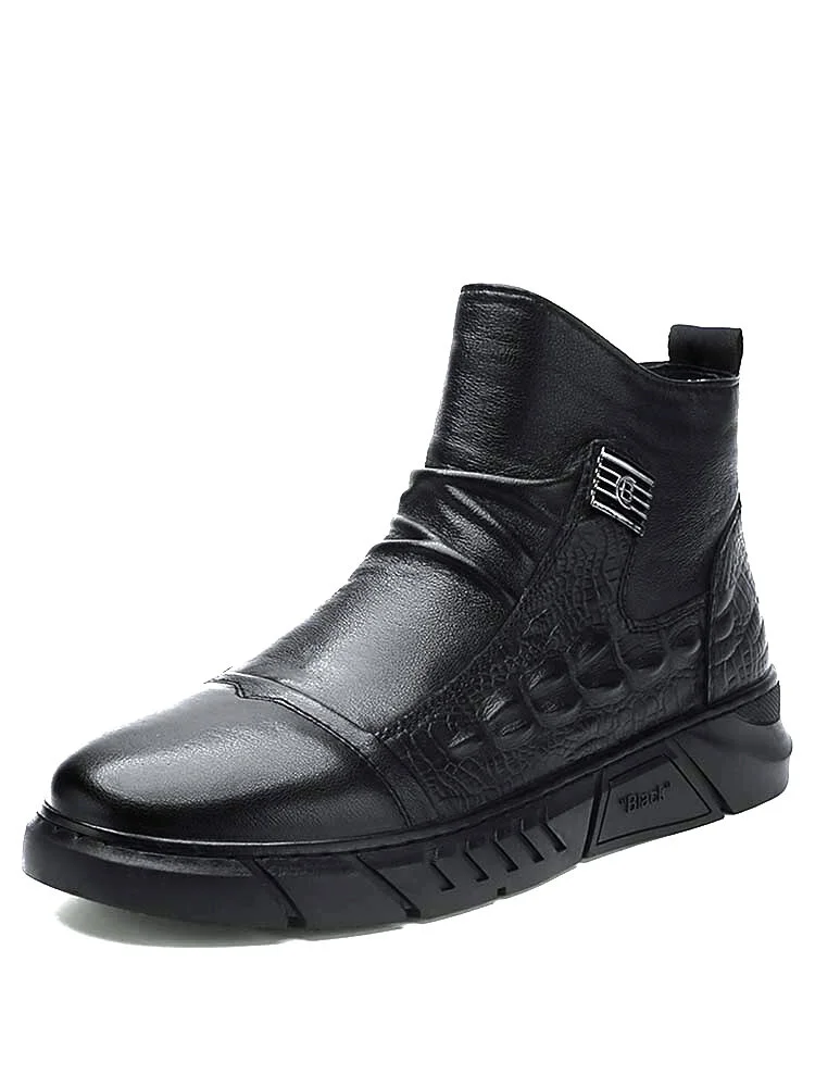 Men Slip-On Alligator Veins Round Toe Casual Ankle Boots