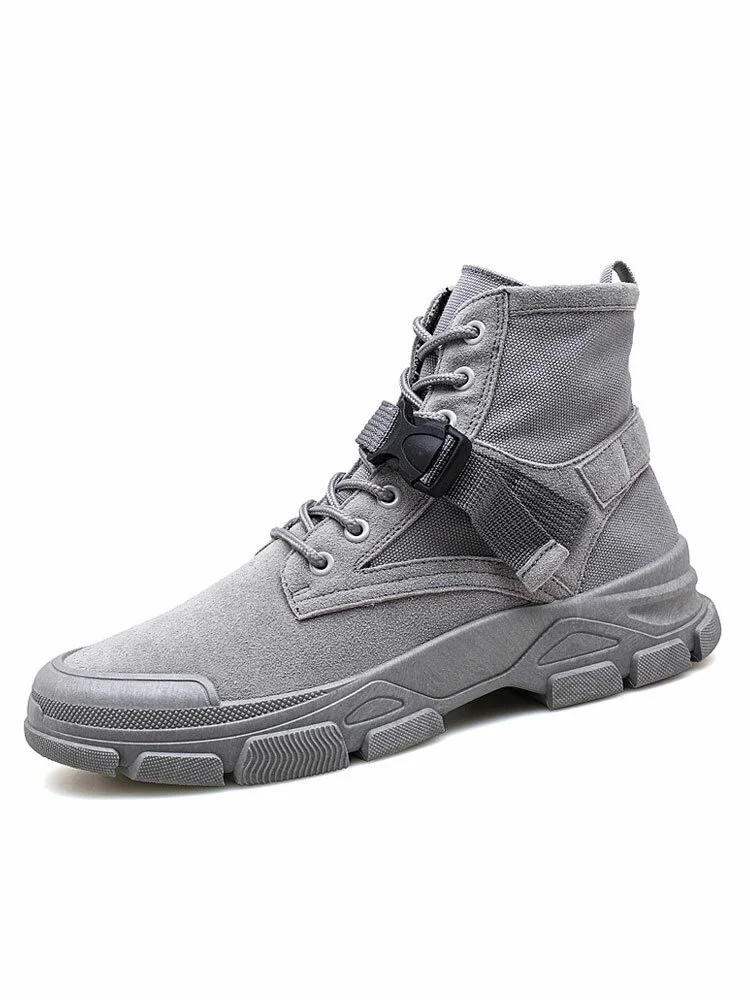 Men PU Canvas Splicing Non Slip Buckle Stylish Casual Boots